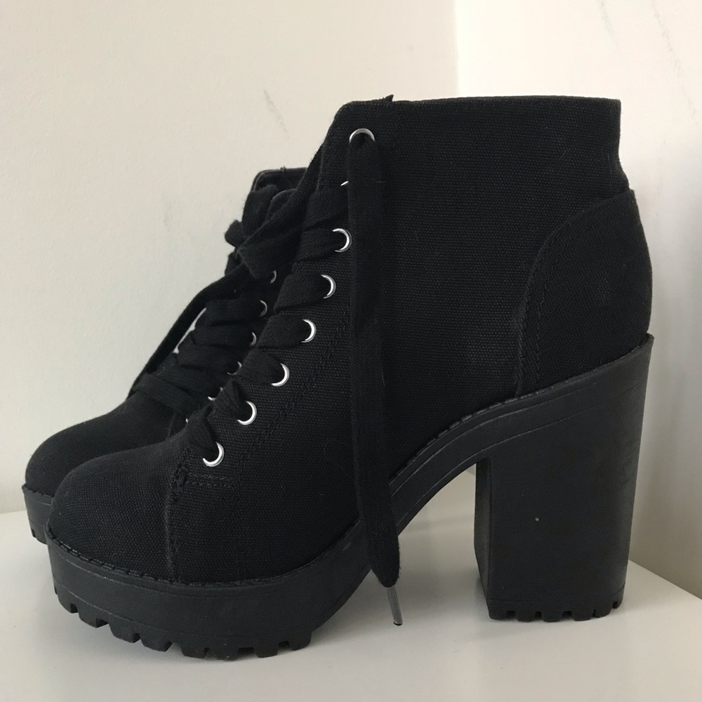 H & M Black Lace Up Heeled Boots - Never Worn
